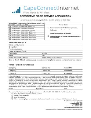 Fillable Online OPENSERVE FIBRE SERVICE APPLICATION Fax Email Print ...