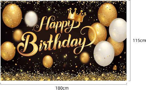 Buy Birthday Backdrop Banner Black Gold Balloons Sign Poster for Men ...