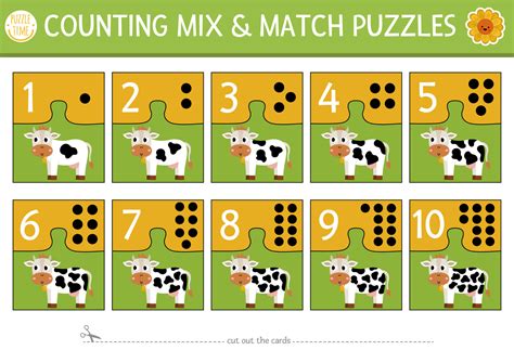 Vector on the farm mix and match puzzle with cute cow and spots ...
