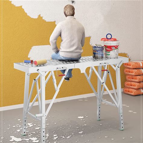 Buy HIYOUGO Adjustable Work Platform, Portable Folding Scaffolding ...