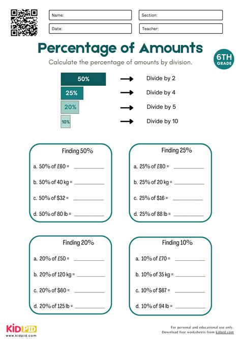 Percentage Worksheet for Grade 6 - Kidpid