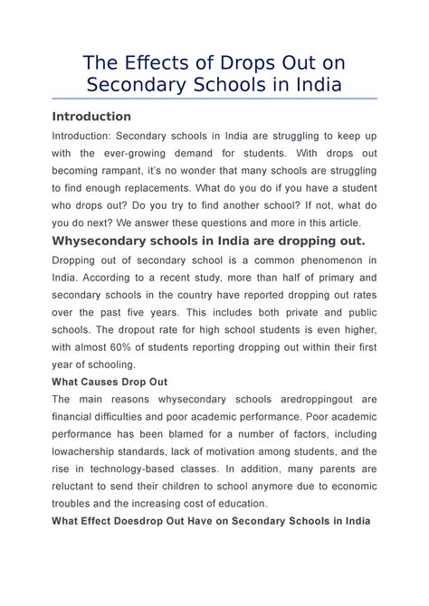 The Effects of Drops Out on Secondary Schools in India - The Effects of ...