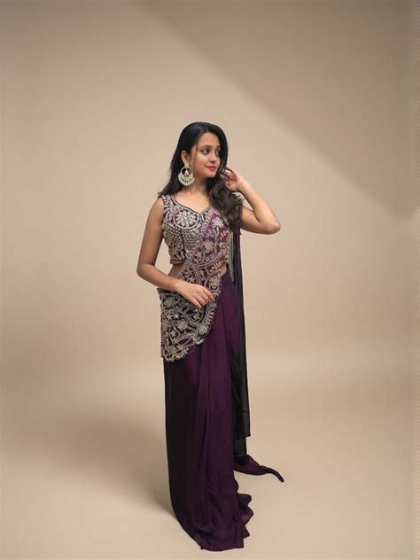 Heavy Handwork Crop Top with Drape Skirt | Designer Indo Western Party ...