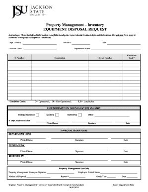 Property Management Inventory EQUIPMENT DISPOSAL REQUEST - Jsums - Fill ...