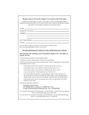 Prometheus Lighter Repair - Fill Online, Printable, Fillable, Blank ...