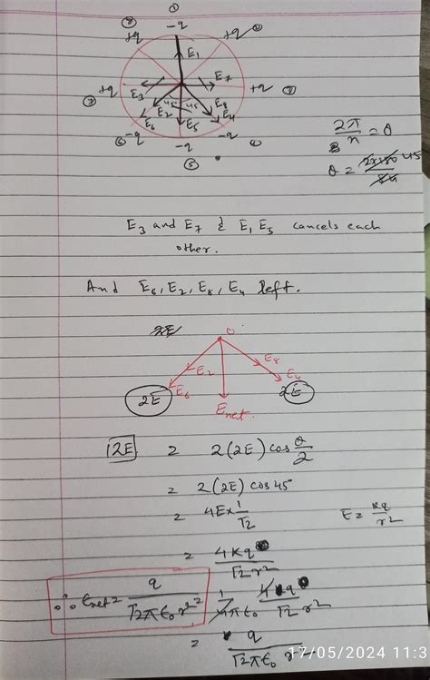 Eight charge particles are placed circumference of circle of radius r ...