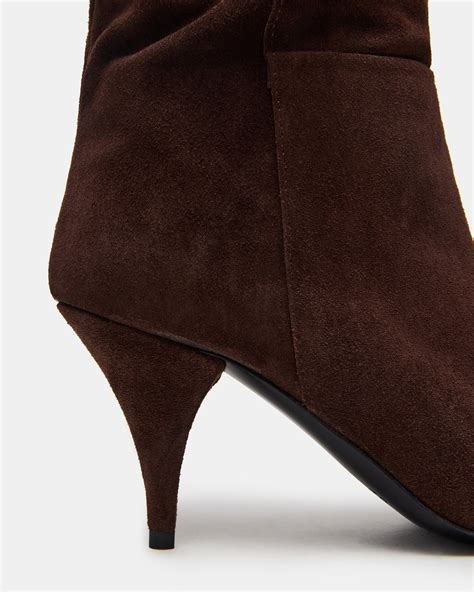 LINGER Brown Suede Pointed-Toe Over-The-Knee Heeled Women's Boot ...