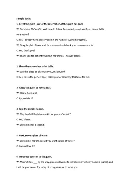 Image result for Restaurant Script