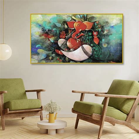 Ganesha Indian Devotional Canvas Painting – Wall Melody
