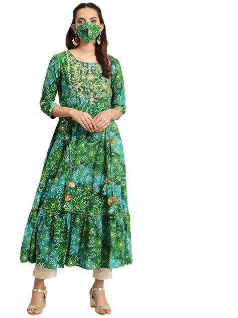 Buy Rapsodia Women Pink & Orange Mirror Work Cotton Bandhani Printed ...