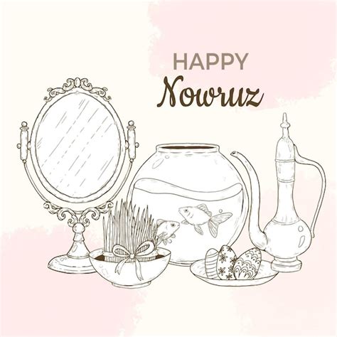 Hand-drawn happy nowruz illustration with mirror and fishbowl | Free Vector