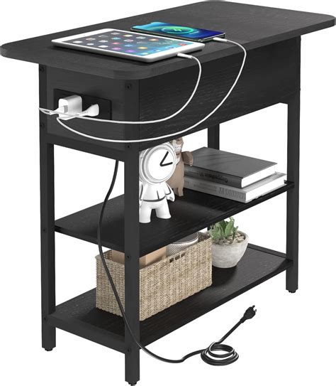 End Table with Charging Station, Flip Top Side Table with USB Ports and Outlets, Sofa Couch ...