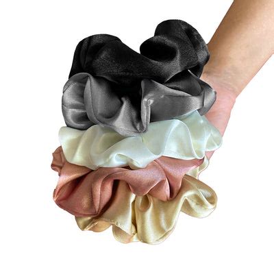 5 Luxury Satin Scrunchies - Classic Shades - Premium Satin Scrunchi ...
