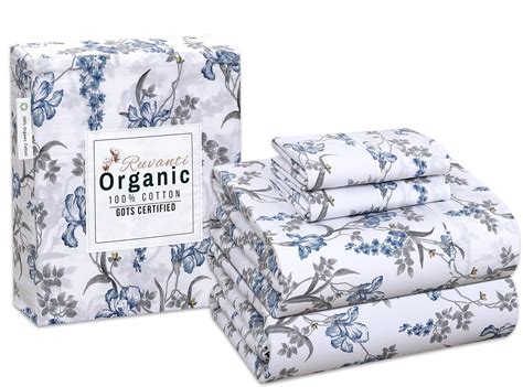 RUVANTI 100% Organic Cotton Sheets King Size Sheets Set, 4 PC Cotton ...