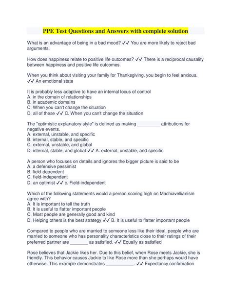 PPE Test Questions and Answers with complete solution - Scholarfriends ...