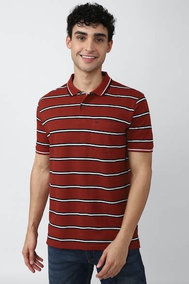 Buy Men Maroon Stripe Polo Neck Collar T-shirt Online - 734493 | Peter ...