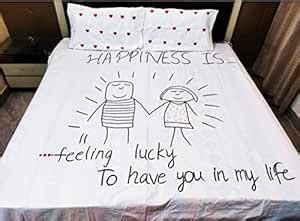 Happiness bedsheet Embroidered for Couple King Size Thread Count 300 ...