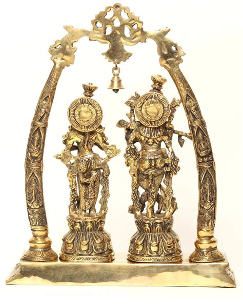 Brass Statue of Radha Krishna with Tusk Stand 19 inches – AONA INDIA