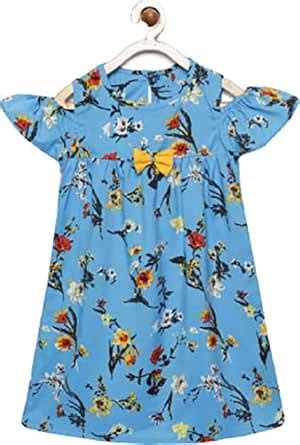 Buy HanuShri Kids Girls Floral Printed Dress (Blue, 20, 2_Years) at ...