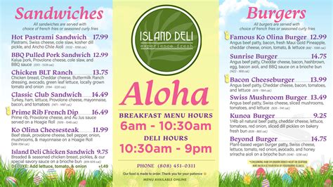 Island Country Markets menu in Kapolei, Hawaii, USA