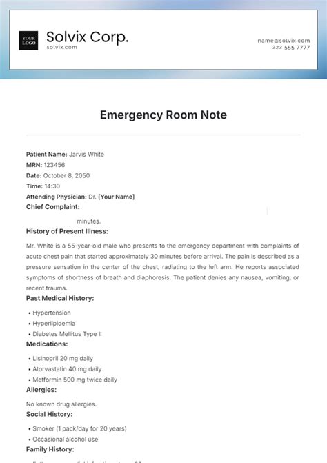 Free Emergency Room Note Template to Edit Online