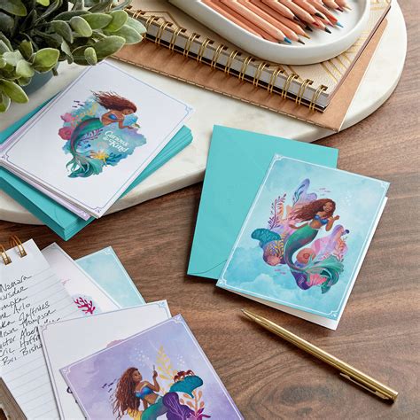Disney The Little Mermaid Ariel Watercolor Scenes Assorted Note Cards ...