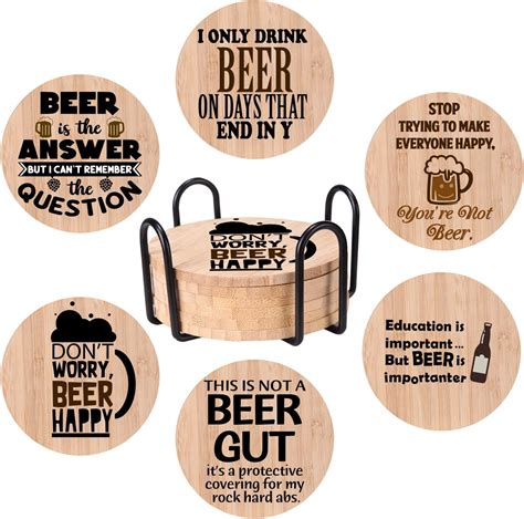 Amazon.com: Bamboo Drinks Coasters，Set of 6 Funny Sayings About Beer ...