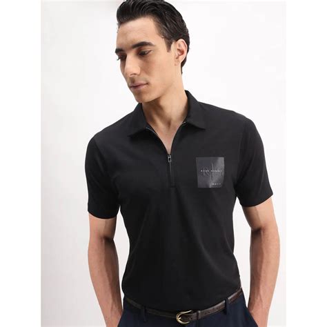Buy Rare Rabbit Men Black Cotton Blend Polo T-Shirt Online