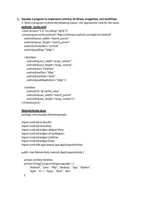 14 - Practical Programming with ListView, GridView & ImageView - Studocu