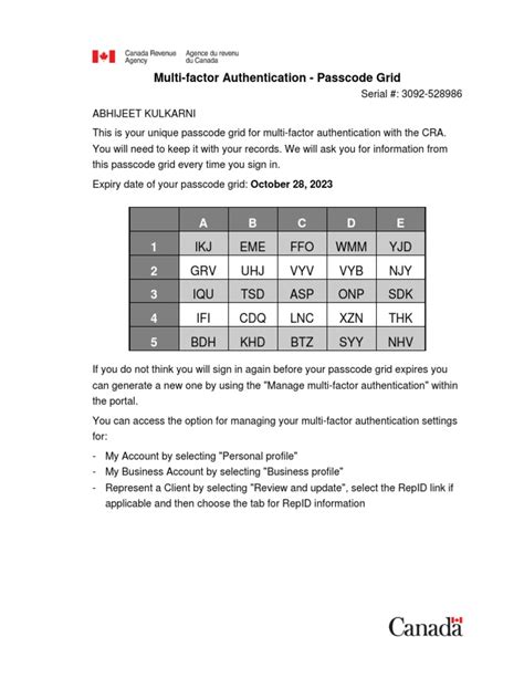 Image result for CRA Passcode Grid