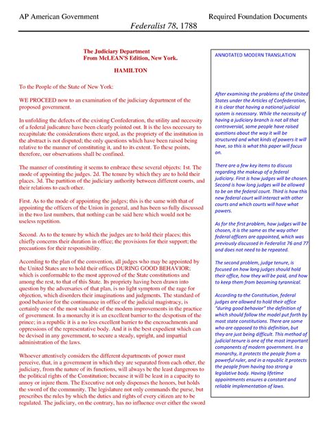 APGov RFD 1788 Federalist 78 - AP American Government Required ...