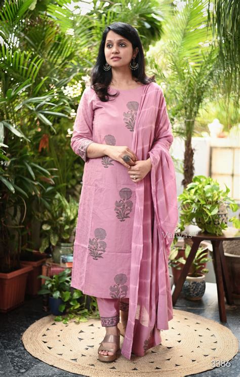Ritu Cotton Pink Schiffle Hand Block Suit sets – TheVanyas