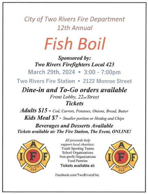 City of Two Rivers Fire Department 12th Annual Fish Boil, Two Rivers ...