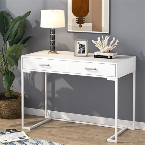 Tribesigns Modern White Computer Desk with 2 Storage Drawers India | Ubuy