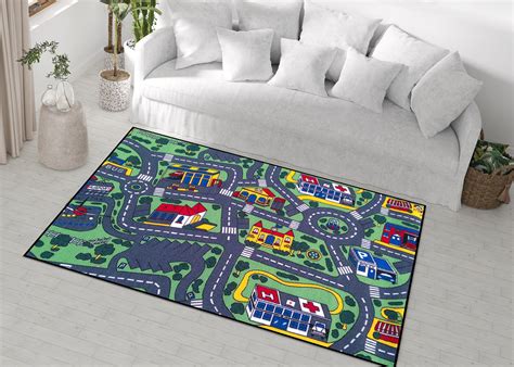 City Road Children Friendly Rug, Traffic Car Road Map Rug, Kids Room Floor Mat, Kids Room Decor ...
