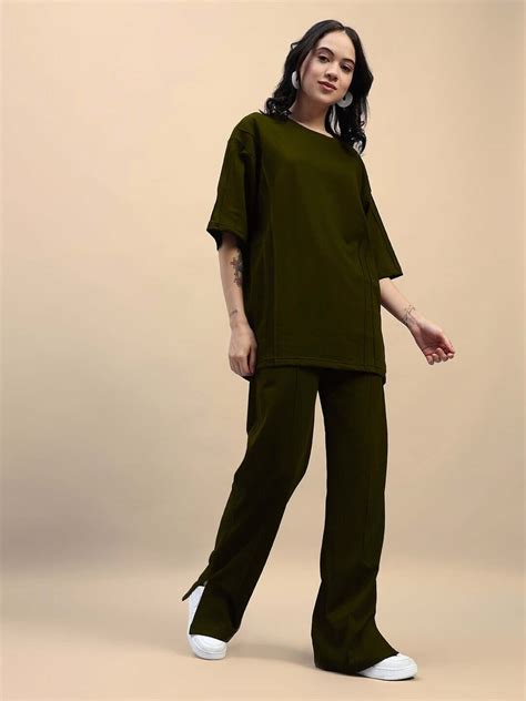 WOMENS ZION RELAXED FIT CO-ORD SET OLIVE GREEN