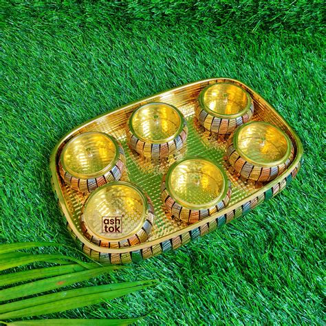 Elegant Brass and Copper Gift Tray Set with 6 Bowls for Perfect Gifting ...