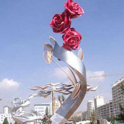 不锈钢玫瑰花雕塑-雕塑风