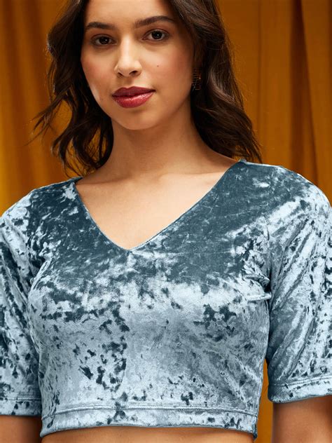Buy Light Blue Velvet V Neck Blouse Online | Pink Fort – Pink Fort by ...