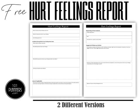 Printable Hurt Feelings Report Form
