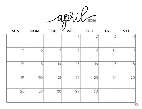 April 2026 Calendars - 123 FREE Printables - PrintaBulk