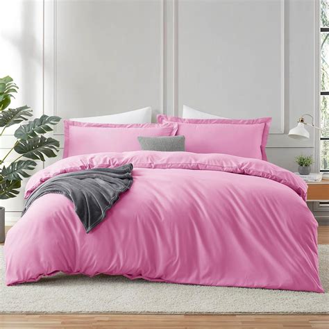 Amazon.com: Hearth & Harbor Light Pink Duvet Cover Queen Size - 3 Piece ...