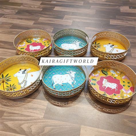 Pichwai Cow theme Round Trays!!! – KairaGiftWorld