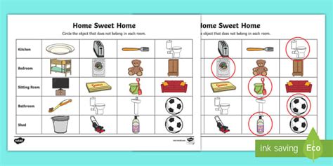 Home Sweet Home Odd One Out Worksheet