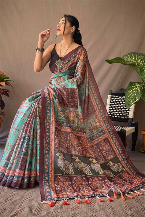 Buy Acapulco Blue Kalamkari Saree Online - MySilkLove