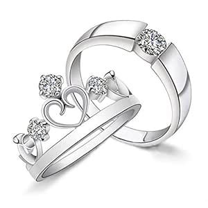 Fresh Vibes Silver Plated King Queen Finger Rings Combo Set for Couples ...