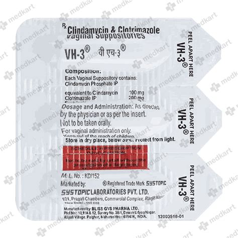 VH 3 VAGINAL SUPPOSITORY 3'S : View Price, Combination and Alternatives ...