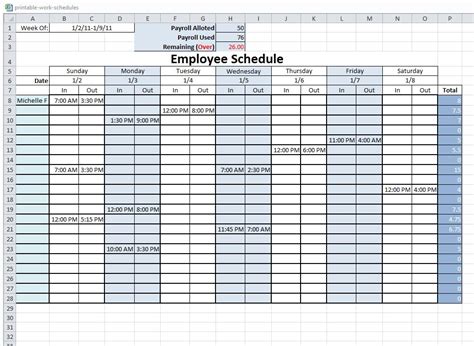 Image result for Weekly Work Schedule Template Free Excel