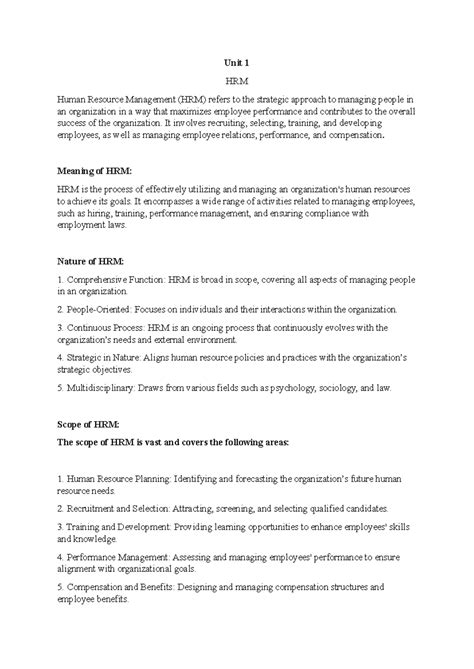 Unit 1 HRM - Hrm unit 1 - Unit 1 HRM Human Resource Management (HRM ...