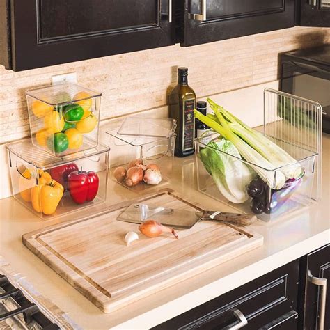 Buy 6-Pack Clear Plastic Stackable Pantry Organizer Set Storage Bins ...